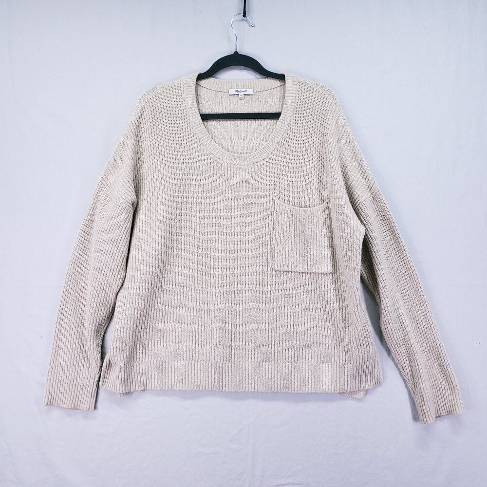 Madewell Beige Tight Knit Fall Scoop Neck with Front Pocket Sweater Size XL
